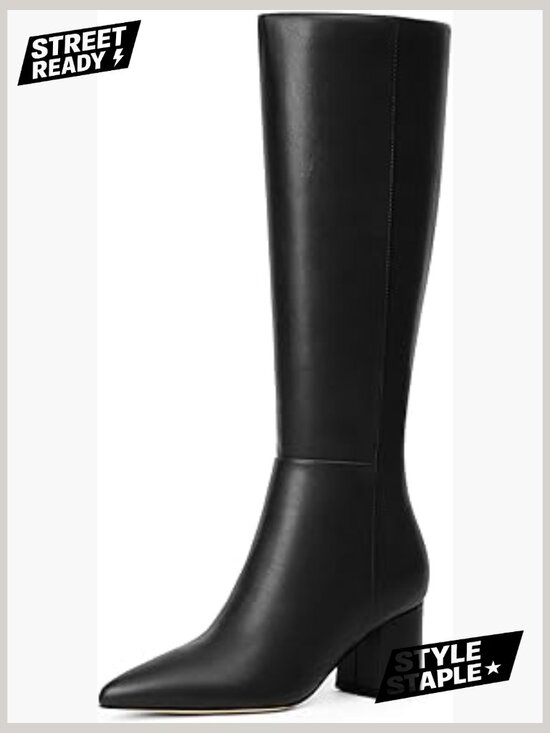 Shoes - Knee High Boots Chunky Heel Pointed Toe Side Zipper Long Boots Women